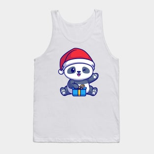 Cute Panda With Gift Box In Winter Cartoon Tank Top